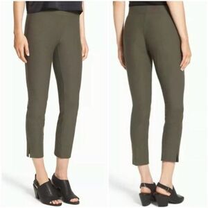 Eileen Fisher Washable Stretch Crepe Pants Side Slits Cropped Green Size M
